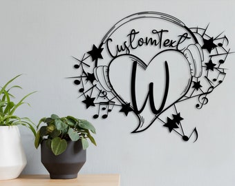 Personalized Music Notes Gift, Music Notes and Heart Large Metal Wall Art, Customized Gift for Musician , Home Decoration, Contemporary Art