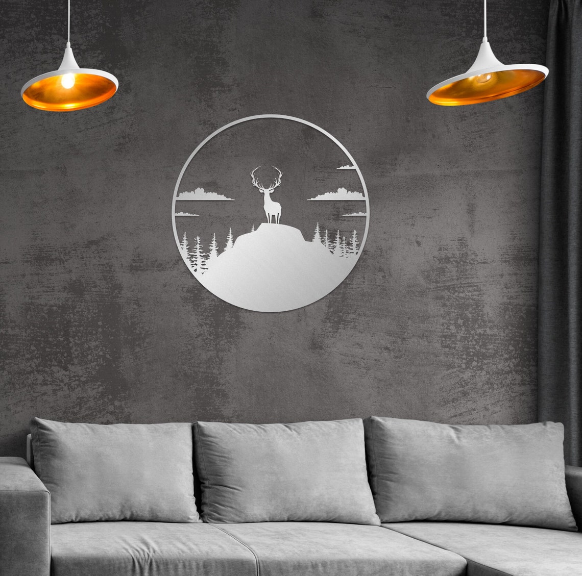 Deer Large Metal Wall Art and Decor, Forest and Mountain Large Metal ...