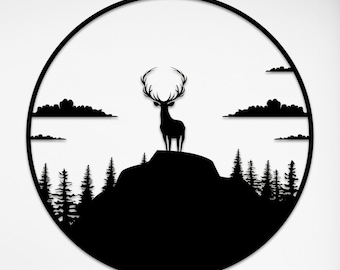 Deer Large Metal Wall Art and Decor, Forest and Mountain Large Metal Wall Art, Nature Style Home Decoration, Personalized Unique Gifts