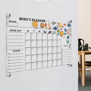 Acrylic Wall Calendar, Personalized Monthly Wall Mounted Calendar, Family Planner Home for Children, School Organizer Board, Space Theme