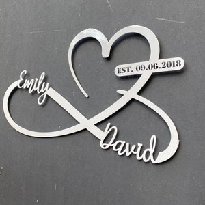 White Metal Heart and Infinity Customized Names and Date Sign, Custom Large Metal Wall Art, Home Decoration, Wedding, Contemporary Art