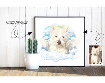 Pet Loss Memorial Gift, Custom Watercolor Pet Portrait with Halo and Wings, Cat in Heaven,Dog in Heaven, Dog Memorial Gift,Pet Sympathy Gift