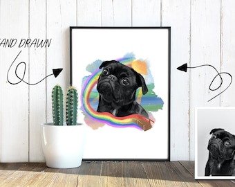 Custom pet portrait, custom dog portrait,pet portrait digital,dog memorial, rainbow bridge, pet portrait, pet memorial gift,dog portrait