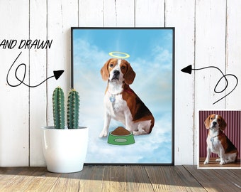 Pet Loss Memorial Gift, Custom Watercolor Pet Portrait with Halo, Cat in Heaven, Dog in Heaven, Dog Portrait Memorial Gift,Pet Sympathy Gift