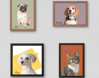 Hand Drawn Custom Pet Portrait From Photo, Personalized Perfect Gift for Cat & Dog Lovers or Pet Parents. Digital Print, Pet Sympathy Gift.