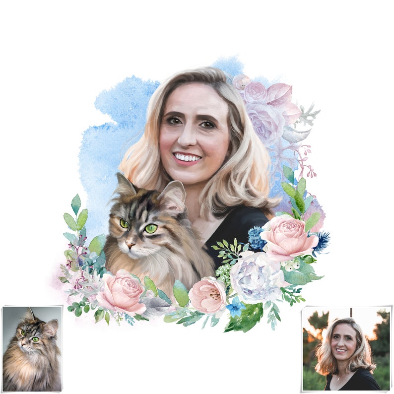 Custom Dog Portrait Custom Pet and Pet Owner Portraitdigital Etsy