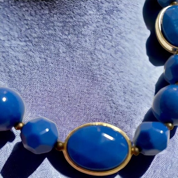 Necklace, Vintage Blue Choker Necklace Faceted an… - image 2