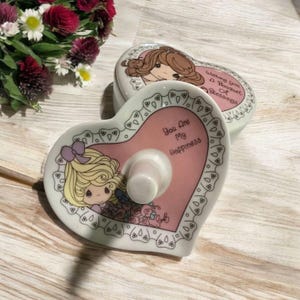 Precious Moments Heart Jewelry Box & Ring Holder Set Vintage Girls Room Decor (M9)