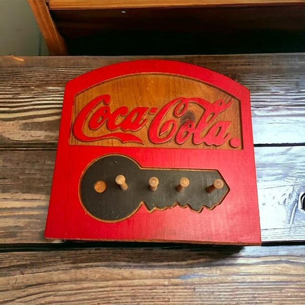 Vintage Coca Cola Wooden Peg Key Holder 1986 , Rustic Wooden Sign Key Hanger, Advertisement, Collectible Coca Cola