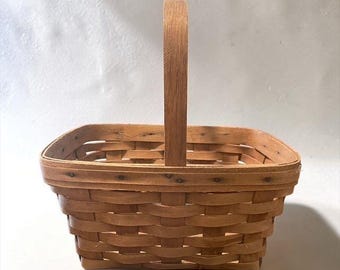 Longaberger Handwoven Rectangular Wooden Market Basket with Handle - 1997