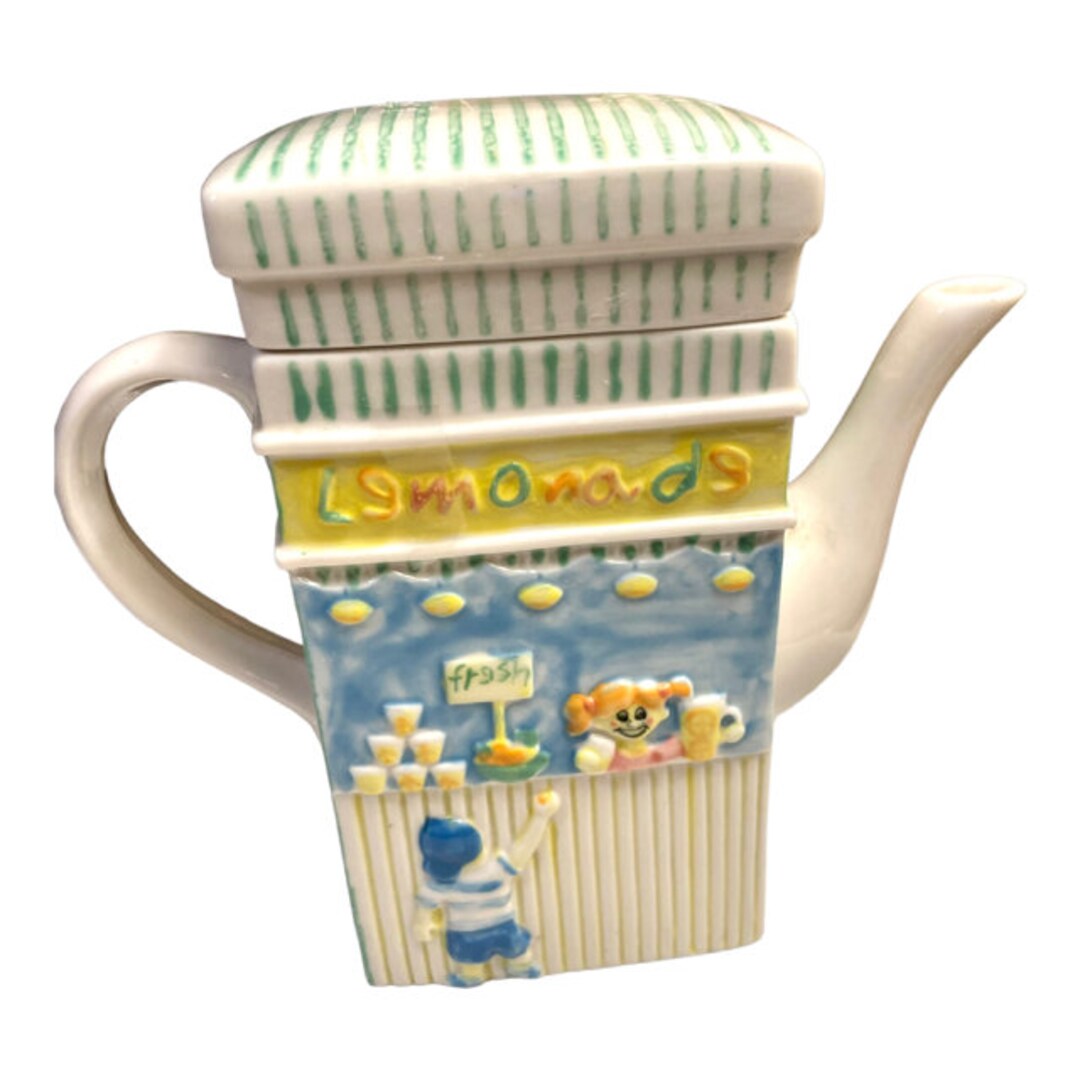 Teapot Lemonade Stand Green Market Ceramic Teapot MSRF Inc - Etsy