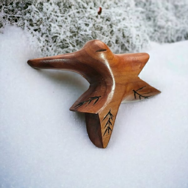 Handcrafted Wooden Artisan Brooch, Vintage Bird in Flight Wooden Brooch (B112)