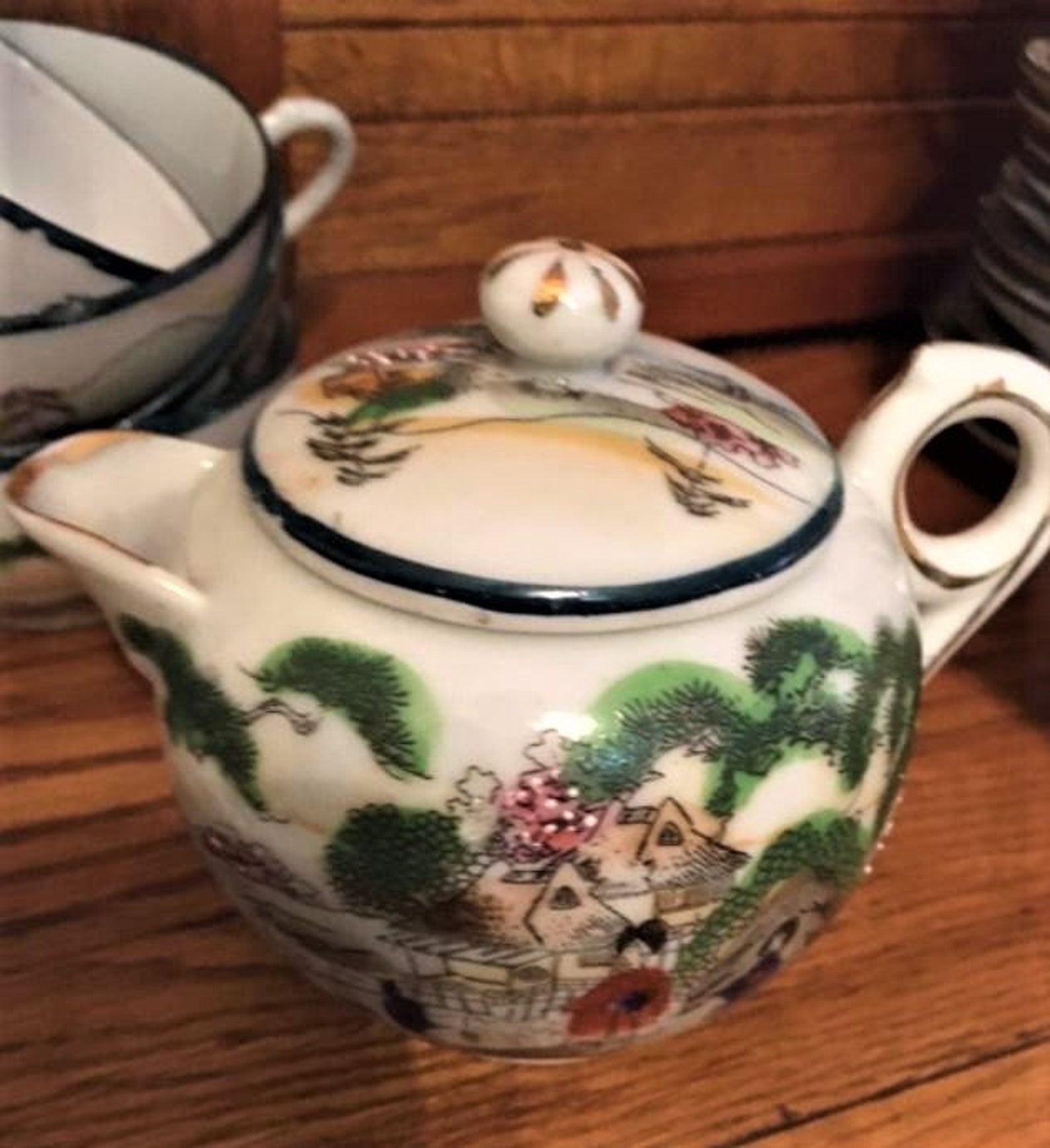 Geisha Girl Hand Painted Tea Set 12 Saucers 11 Teacups Etsy