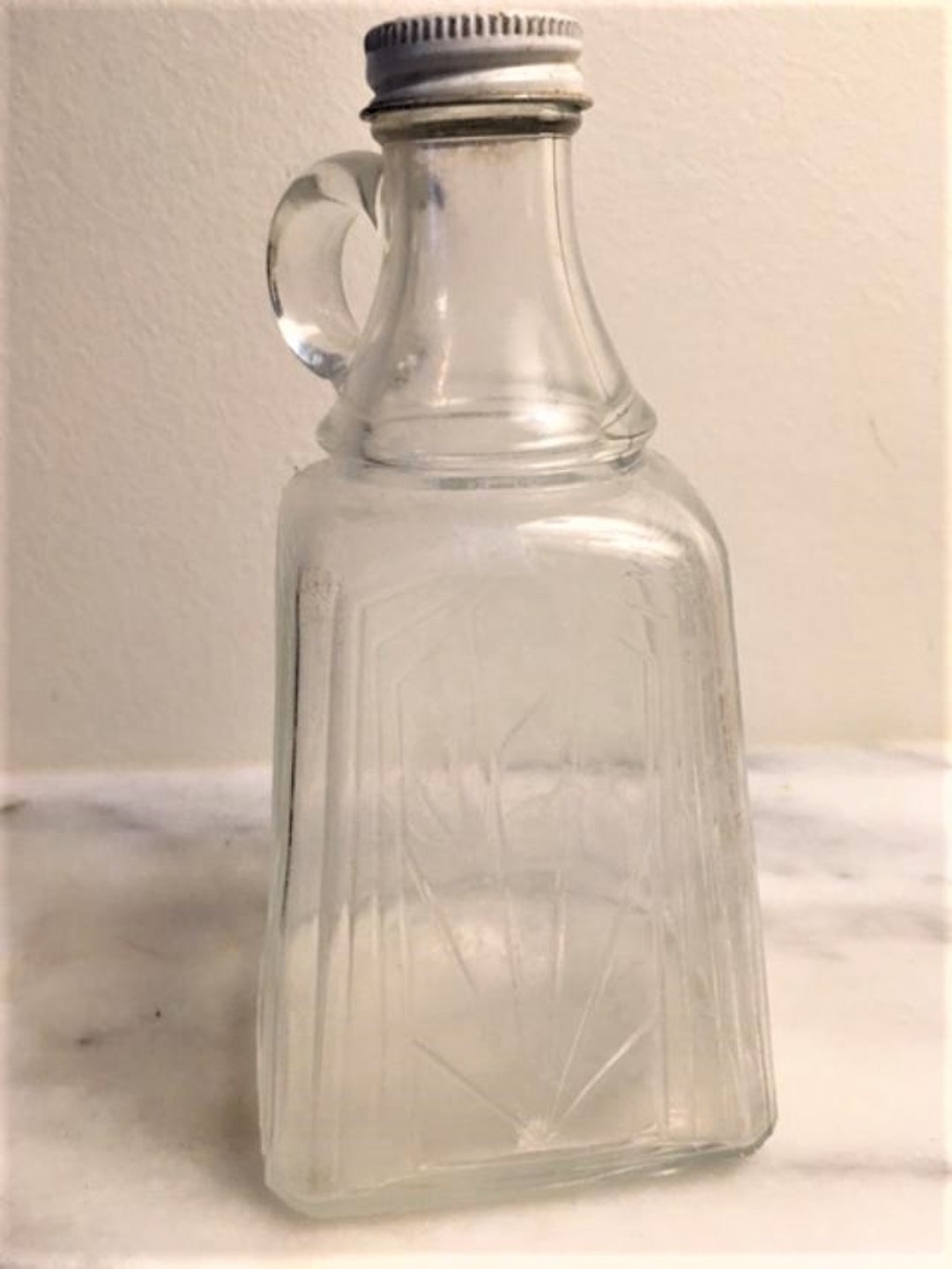 Vintage White House Vinegar Bottle Square Base Screw Top With Handle