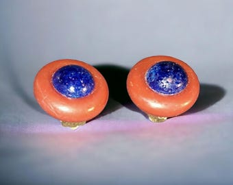 Earrings, Nini Ricci Clip On Earrings Rust Orange & Blue (E126)