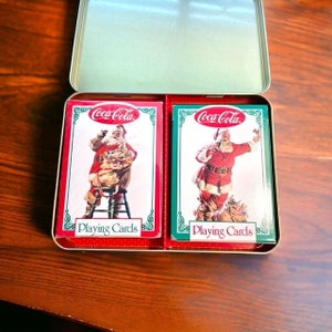 Coca Cola Nostalgia Santa Claus Playing Cards in Collectible Tin 1996, Vintage Christmas, Games, Hobbies, Toys
