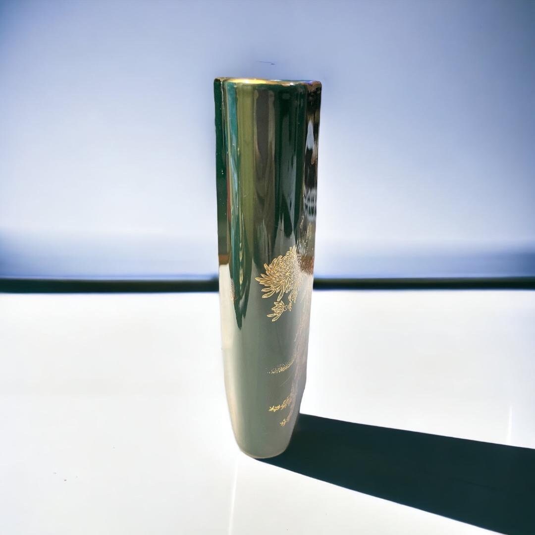 Vintage TOYO Jade Kiku Japan Green Floral Vase Gold Accents 7 Etsy