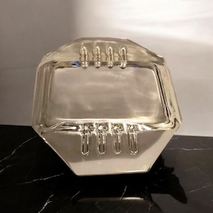 Vintage Clear Glass Octagonal Ashtray With Grooved Rest Slots, Collectible Glass (BW1)
