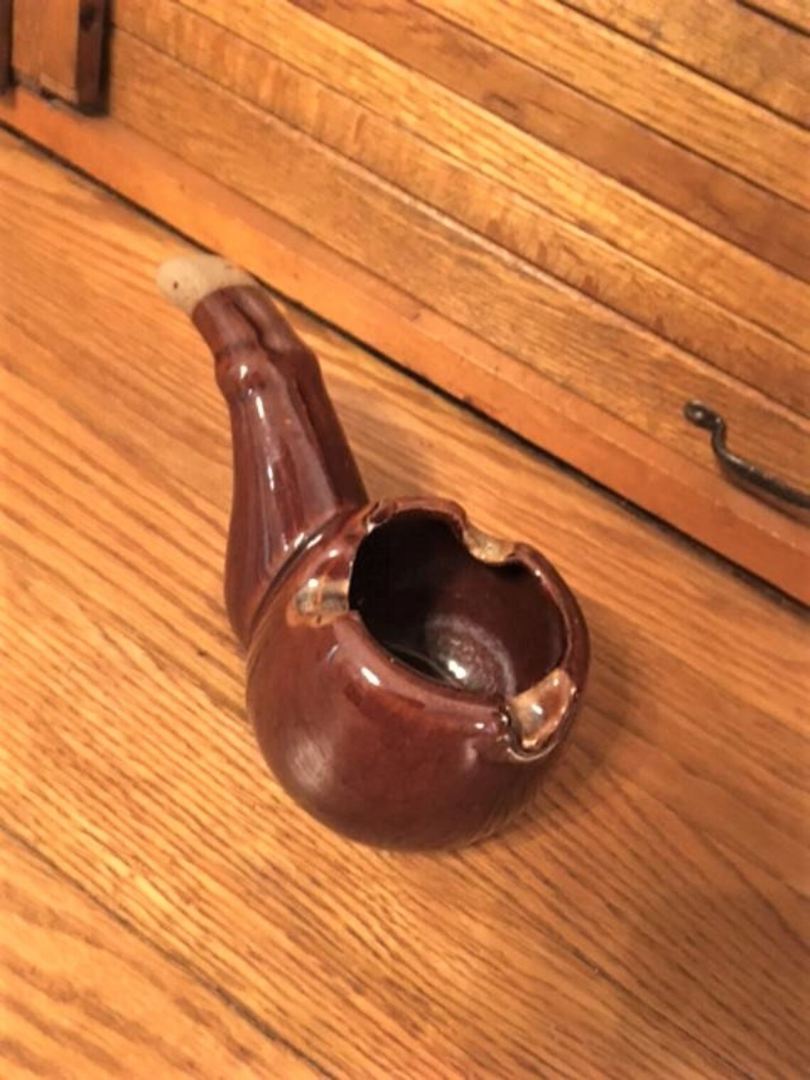 Tobacco Pipe Ceramic Ashtray Vintage With Brown Glaze Etsy