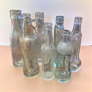 Vintage Clear Glass Bottles Collection Bottle Lot Rustic Decor (7) Bottles (S301)