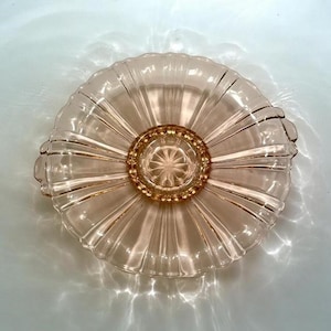 Vintage Pink Depression Glass Footed Dish Candy Dish Old Cafe Tab Handles 8&quot; (WL2)