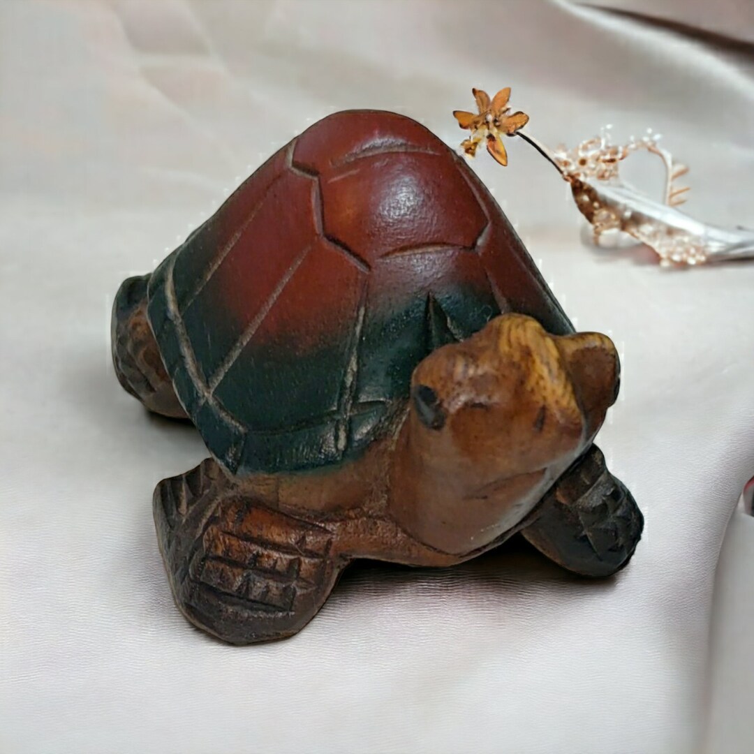 Vintage Handcarved Wooden Turtle, Decor Etsy