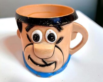 Vintage 1969 Fred Flintstone Vitamins Plastic Cup, Hanna Barbera Advertising (PI1)