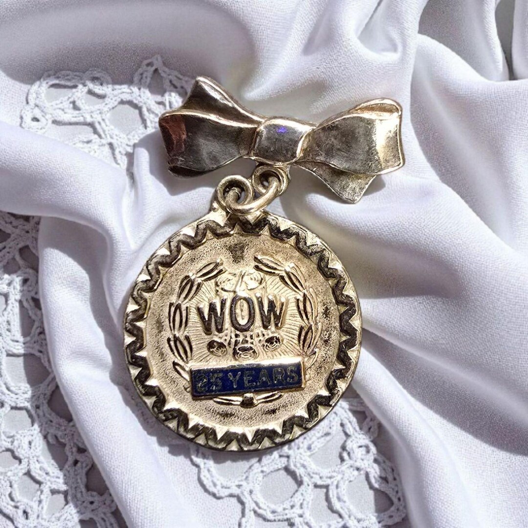 Wow Ribbon Woodmen of the Year WOW Pin 25 Years Ribbon Dangle Vintage Service Pin ...