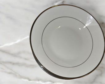 Vintage Noritake Coupe Soup Bowl Pinnacle Silver Tone Platinum Trim White 2019 (4)