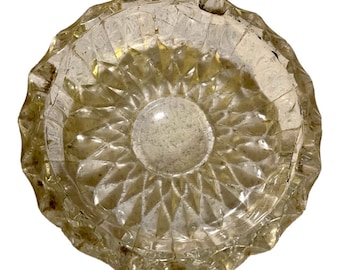 Vintage Heavy Cut Glass Ashtray, Diamond Pattern