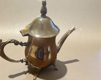 Vintage Silver-Plated Teapot Spirit Kettle with Ornate Handles Spout Hinged Lid (L4)