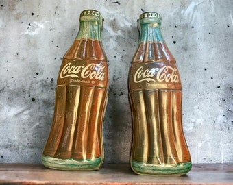 Vintage 1996 Coca Cola Bottle Shaped Metal Tins (Set of 2)