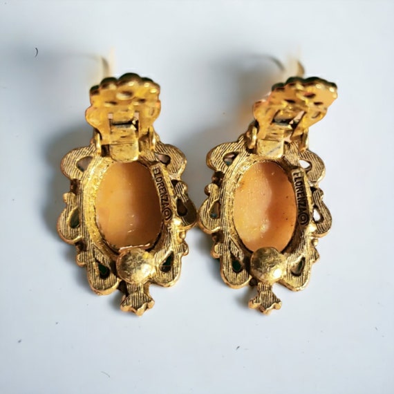 Earrings, Florenza Cameo Clip on Earrings Gold To… - image 5