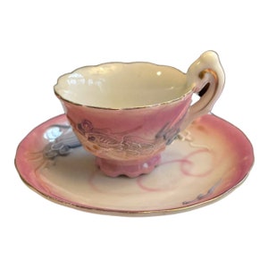 Vintage Miniature Pink Dragonware Demitasses  Cup and Saucer
