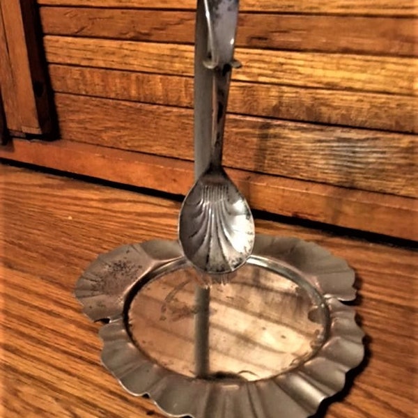 Vintage Spoon Rest With Silver Plated Spoon