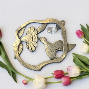 Hummingbird Pewter Ornament, Vintage Home Decor Home Accents Garden Ornament (NI1)