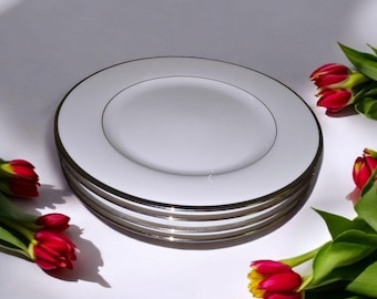 Vintage Noritake Salad Plates, Pinnacle White Fine China with Gold Trim, Set of 4
