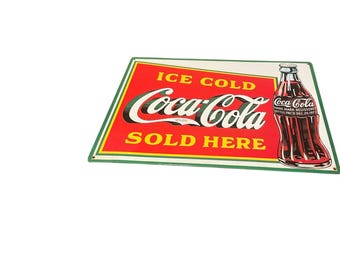 Coca-Cola アイスコールドサイン 1989年製　　なんちゃん Ice Cold Coca Cola Sold Here 1989 Tin Sign, 17 X 12, Retro Coke