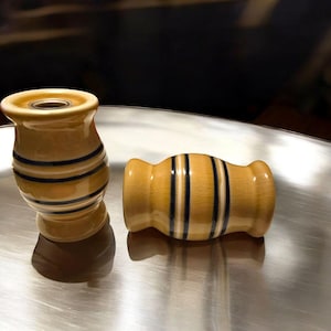 Vintage Ceramic Salt Pepper Shaker Set With Blue & White Stripes Vintage Kitchen ServewareREAD (RT2)