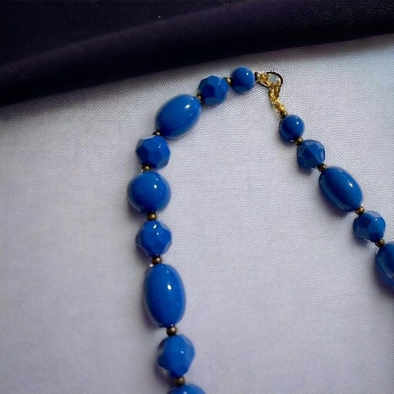 Necklace, Vintage Blue Choker Necklace Faceted an… - image 3