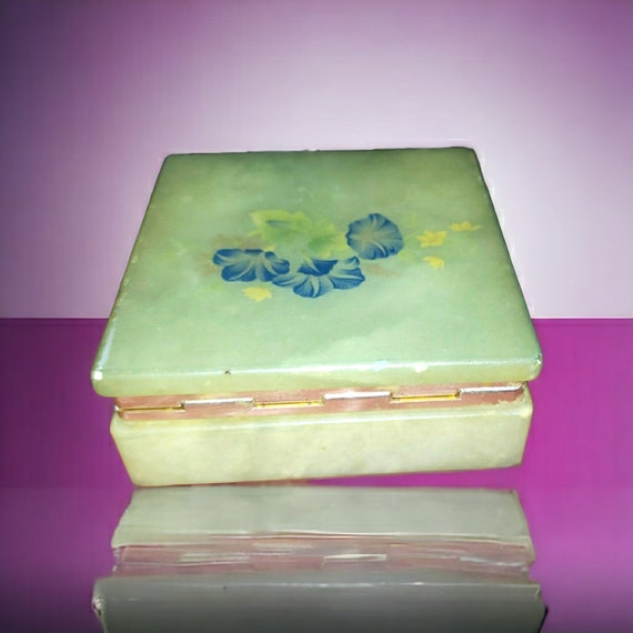 Alabaster Jewelry Trinket Box Hinged Green with B… - image 5