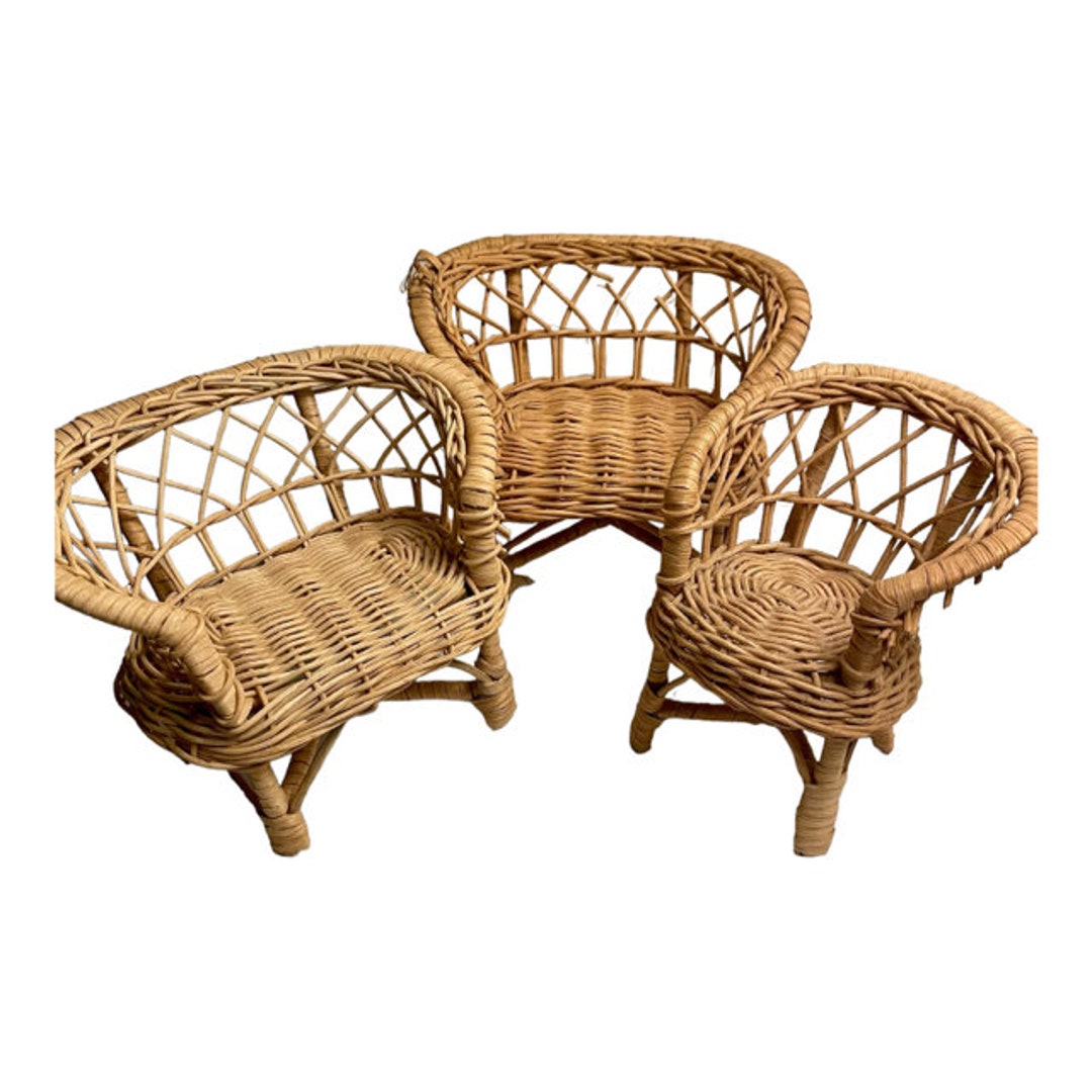 Vintage Wicker Miniature Barbie Doll Size Furniture Two Love Etsy