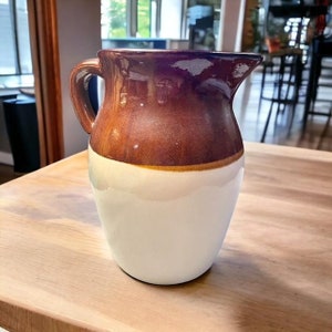 Roseville Pottery RFP Co Stoneware Pitcher 8.25 Inch, Brown Tan Beige, Vintage Pottery, Vintage Pitcher, Rustic Kitchem, Farmhouse  (S401)