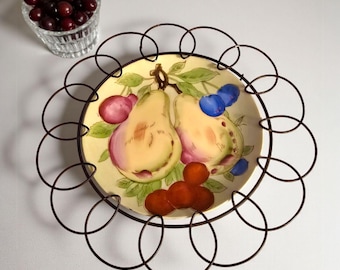 Vintage Ceramic Fruit Plate, Metal Frame, Japan Decor (J2)