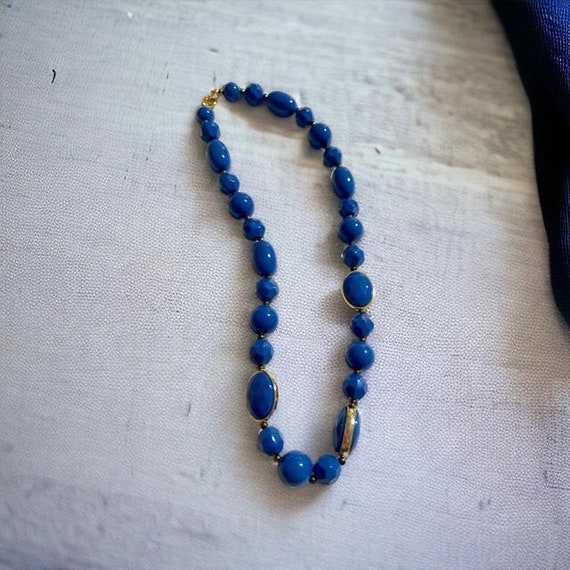 Necklace, Vintage Blue Choker Necklace Faceted an… - image 4