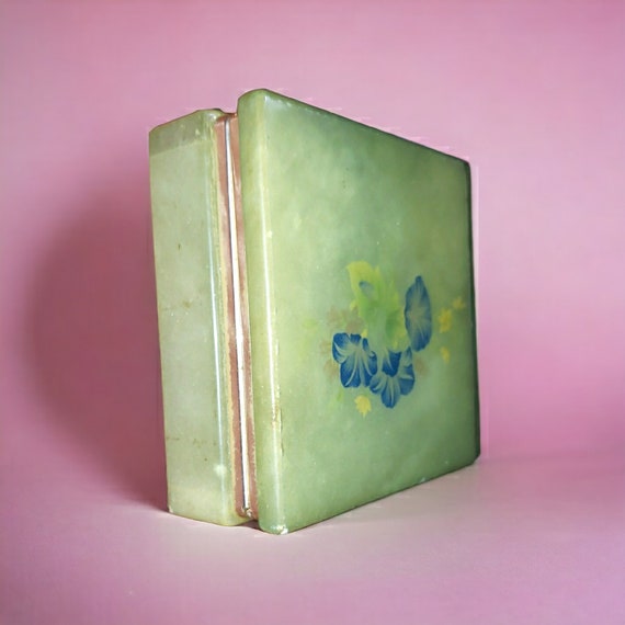 Alabaster Jewelry Trinket Box Hinged Green with B… - image 4