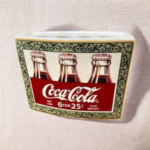 Vintage Coca-Cola Ceramic Toothbrush Holder with Retro 6 For 25 cent Bottle Design Retro Bathroom Decor (J2)