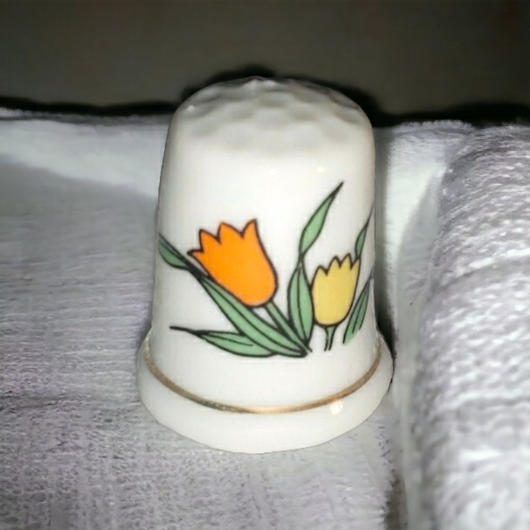 Vintage Tulip Thimble Orange and Yellow Made in Taiwan, Porcelain ...
