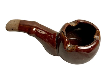 Ashtray Tobacco Pipe Ceramic Ashtray Vintage with Brown Glaze, Tobacciana