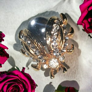 Brooch, Vintage Jelly Belly Ladybug Clear Rhinestones Figural Gold Tone Elegant, Vintage Brooch, Collectible
